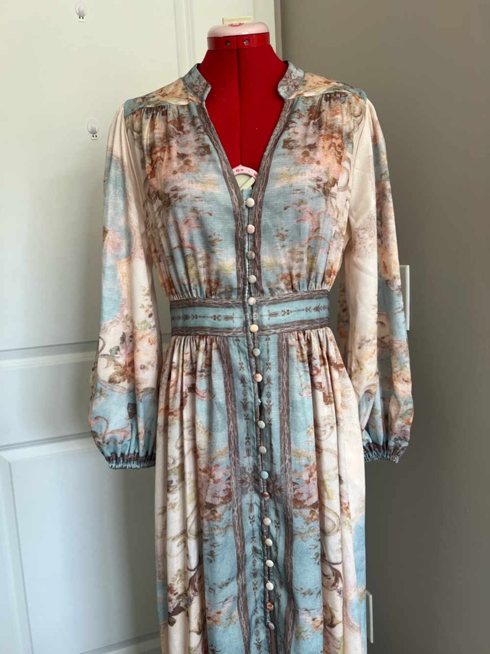 Zimmermann Pastel Floral Button-Front Maxi Dress in Blue and Cream - Picture 4 of 11